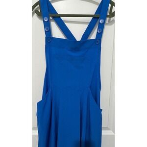 Halara Blue A Line Pinafore Dress with Button Straps Pockets Midi bright overall